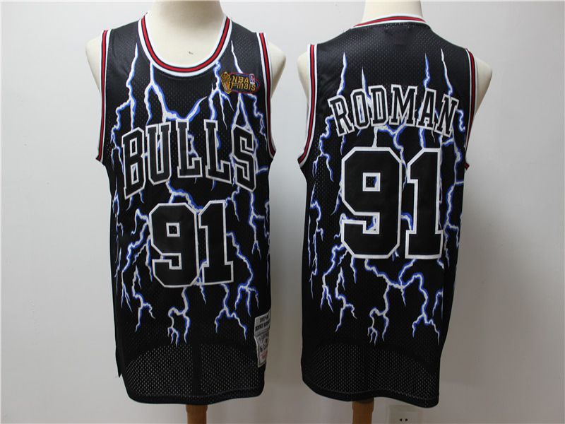 Men Chicago Bulls #91 Rodman Black Lightning version NBA Jerseys